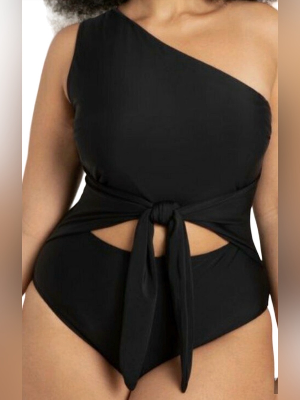 NEW ELOQUII BLACK ONE SHOULDER TIE FRONT ONE PIECE SWIMSUIT SIZE 20